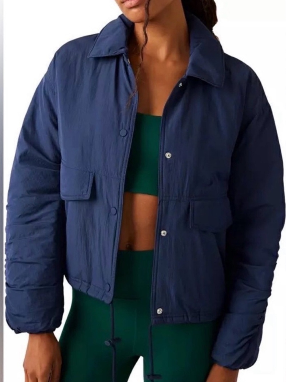 Free People FP Movement Navy Blue Off The Bleachers Coaches Snap Up Jacket Coat